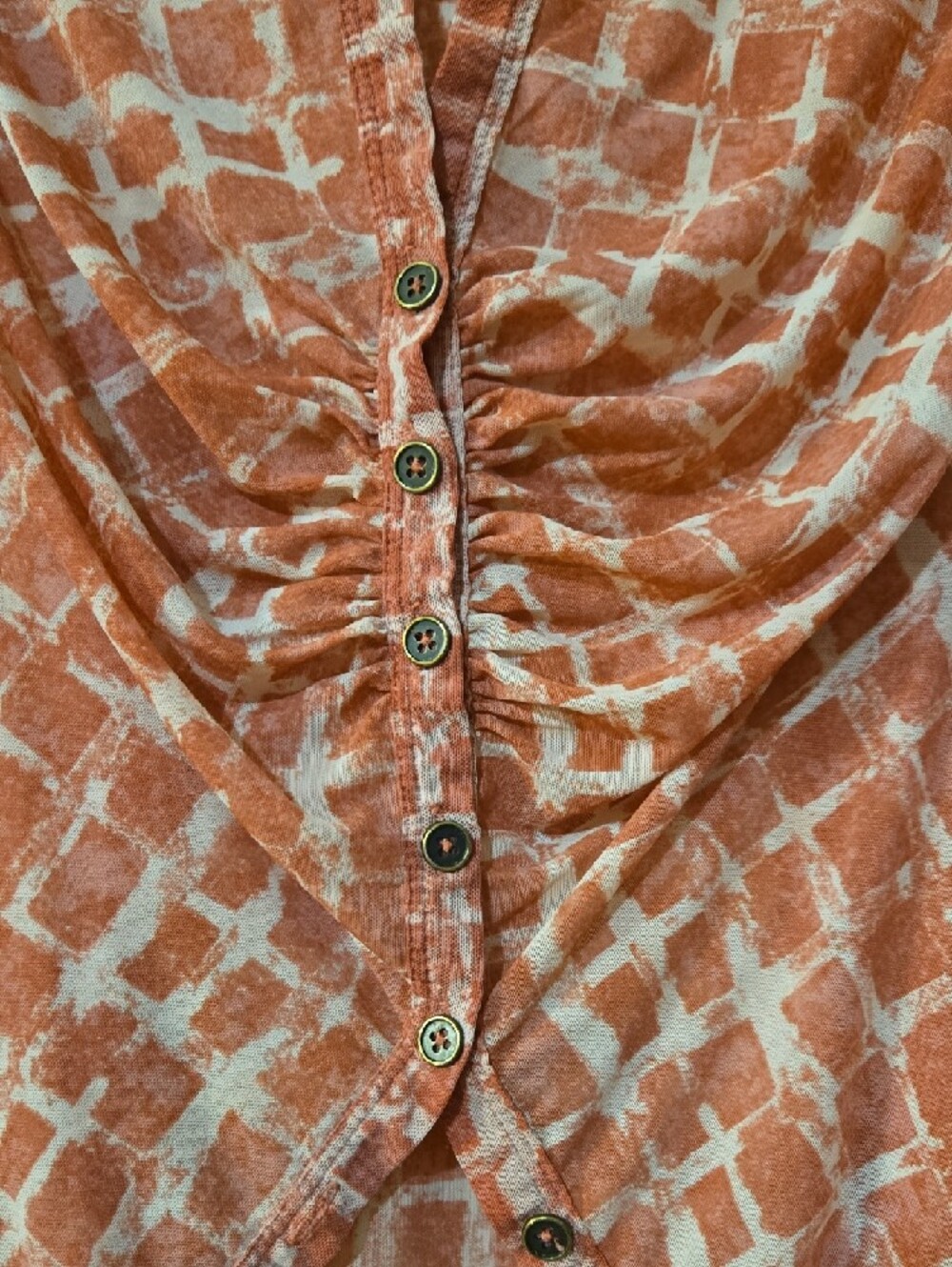 Free People Rust Grid Ruched Button-Front Top - Picture 4 of 8
